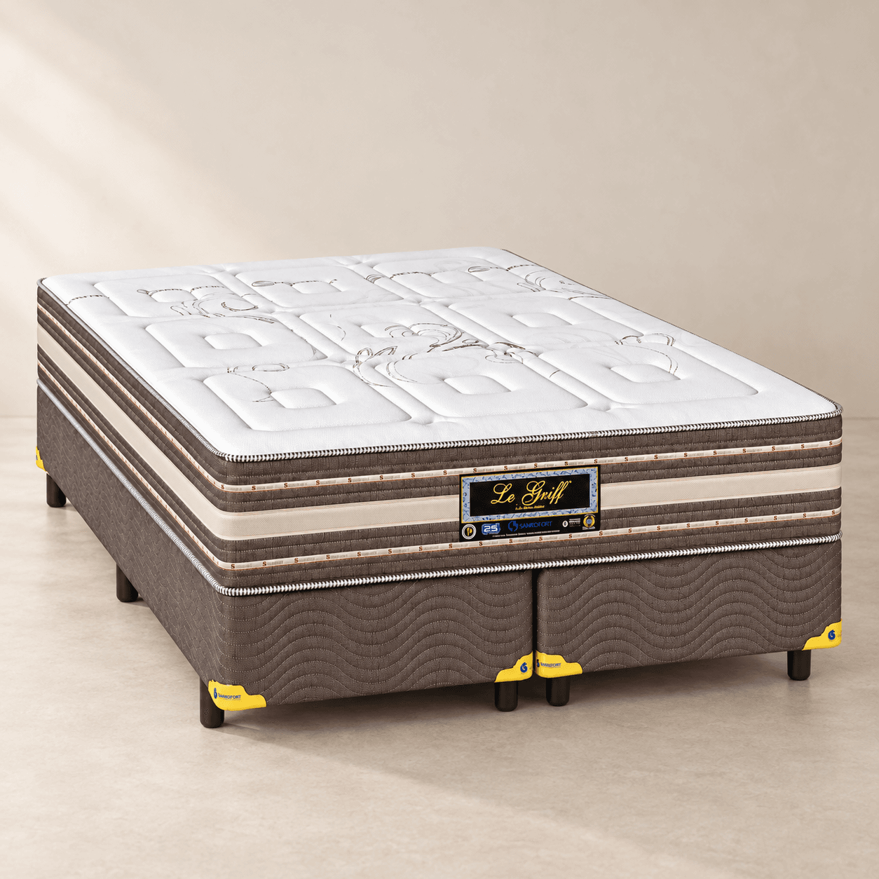 Cama Box Universal com Colchão Solteiro Sankonfort Le Griff Molas Ensacadas Pocket -138x188x33cm