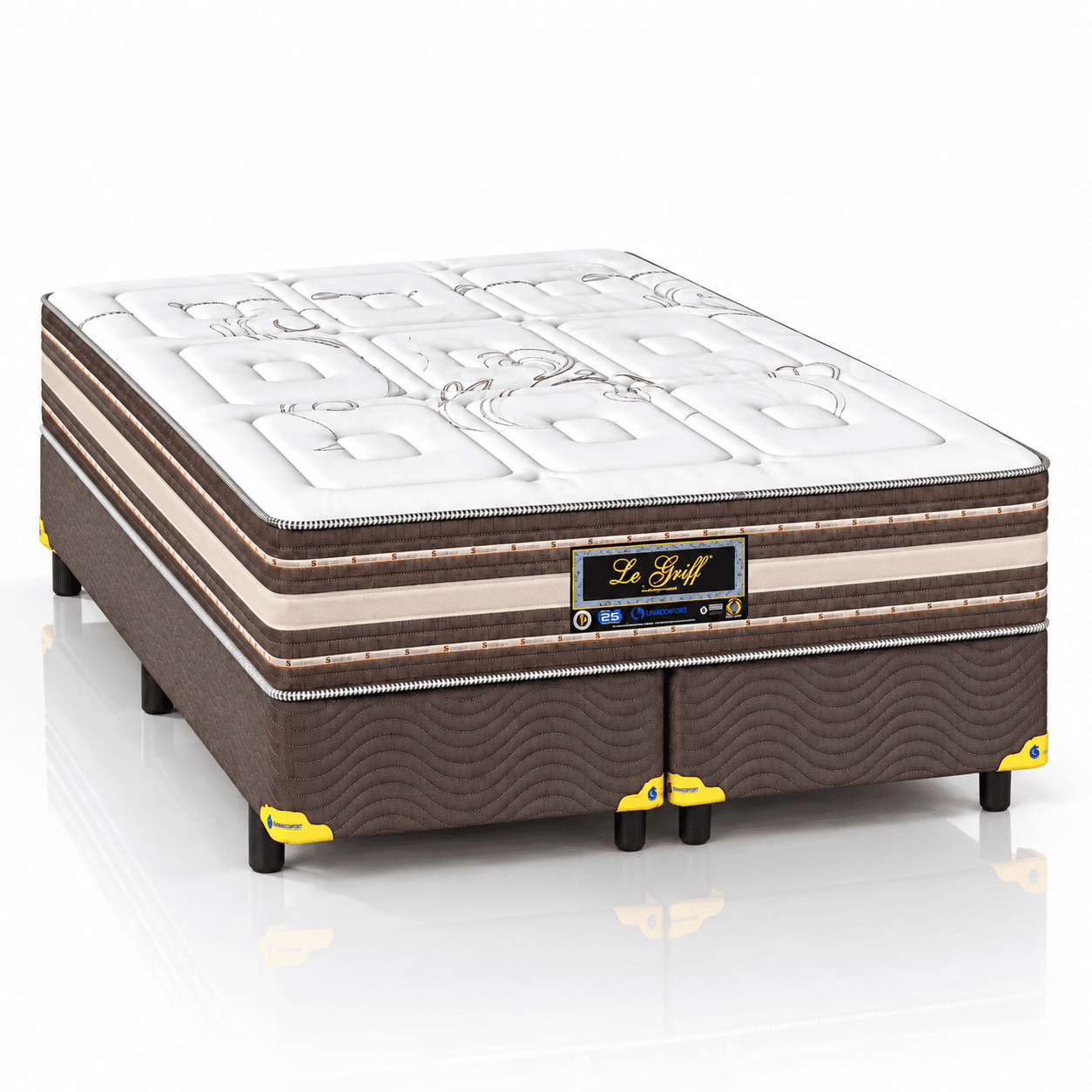 Cama Box Universal com Colchão Solteiro Sankonfort Le Griff Molas Ensacadas Pocket -138x188x33cm