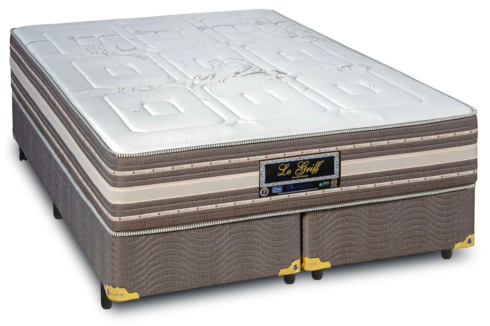 Cama Box Universal com Colchão Solteiro Sankonfort Le Griff Molas Ensacadas Pocket -138x188x33cm